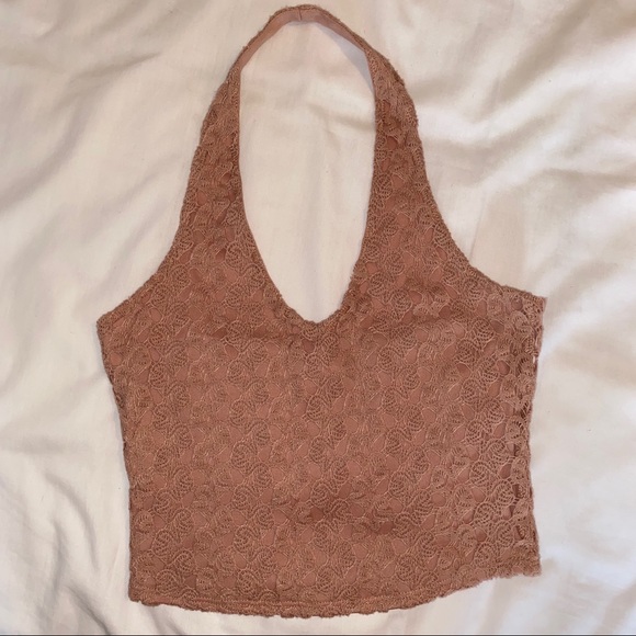 🌴 GARAGE Dusty Rose Crochet Halter Crop Top 🌴 - Picture 2 of 6